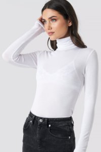 NA-KD Trend Polo Neck Long Sleeve Top - White