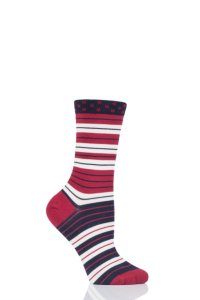 1 Pair Berry Red Addie Stripe Bamboo and Organic Cotton Socks Ladies 4-7 Ladies - Thought