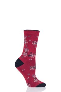 1 Pair Berry Red Bicicletta Bicycle Bamboo and Organic Cotton Socks Ladies 4-7 Ladies - Thought