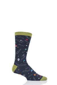 1 Pair Dark Navy Galaxy and Space Bamboo and Organic Cotton Socks Men's 7-11 Mens - Thought