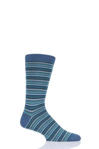 1 Pair Denim Blue Michele Stripe Bamboo and Organic Cotton Socks Men's 7-11 Mens - Thought