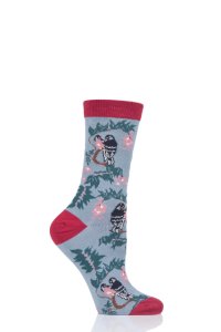1 Pair Dusty Blue Love Bird Bamboo and Organic Cotton Socks Ladies 4-7 Ladies - Thought