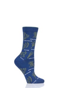 1 Pair Sapphire Blue Herby Bamboo and Organic Cotton Socks Ladies 4-7 Ladies - Thought