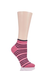 1 Pair Sorbet Pink Lorraine Stripe Bamboo and Organic Cotton Trainer Socks Ladies 4-7 Ladies - Thought