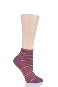 1 Pair Tulip Purple Lorraine Stripe Bamboo and Organic Cotton Trainer Socks Ladies 4-7 Ladies - Thought