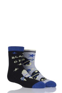 Boys 2 Pair Totes Tots Novelty Spaceman Slipper Socks with Grip