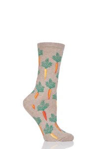 Ladies 1 Pair HotSox All Over Carrots Cotton Socks