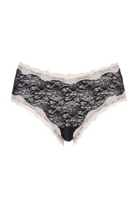 Ladies 1 Pair Kinky Knickers Black And Oyster Scalloped Lace Trim Knickers