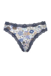 Ladies 1 Pair Kinky Knickers Liberty Print High Rise Knicker with Lace Trim In Bohemian Blues