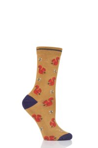 Ladies 1 Pair Thought Squirrel Bamboo and Organic Cotton Socks Gold 4-7 Ladies
