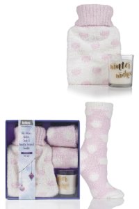 Ladies 1 Pair Totes Super Soft Bed Socks with Hot Water Bottle and Candle Gift Set