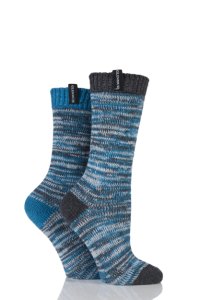 Ladies 2 Pair Glenmuir Space Dyed Contrast Heel and Toe Merino Wool Blend Boot Socks