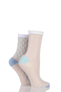 Ladies 2 Pair SockShop Shimmer Plain and Spotty Sheer Pop Socks
