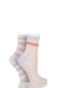 Ladies 2 Pair SockShop Shimmer Striped Sheer Pop Socks
