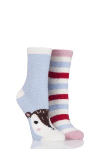 Ladies 2 Pair SockShop Snugsoles Deer Fluffy Bed Socks