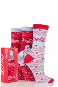 Ladies 3 Pair Coca Cola Polar Bear Design Cotton Socks