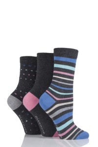 Ladies 3 Pair Glenmuir Bright Stripe, Dot and Plain Bamboo Socks