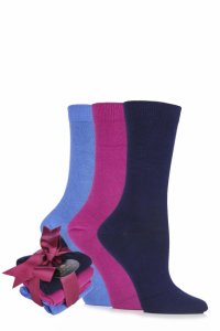 Ladies 3 Pair SockShop Cotton Socks Bundle with Gift Wrapped Bow