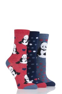 Ladies 3 Pair SockShop Wild Feet Panda Cotton Socks