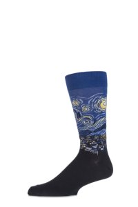 Mens 1 Pair HotSox Artist Collection Starry Night Cotton Socks In Royal