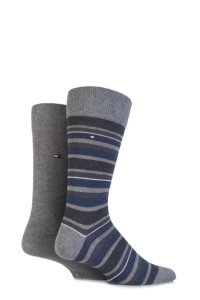 Mens 2 Pair Tommy Hilfiger Variation Striped Cotton Socks