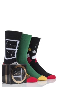 Mens 3 Pair SockShop Gift Boxed Stockings and Fire Place Christmas Design Novelty Cotton Socks