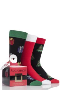 Mens 3 Pair SockShop Just For Fun Christmas Tree and Presents Novelty Cotton Socks