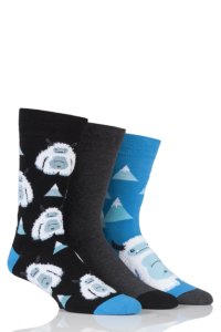 Mens 3 Pair SockShop Just For Fun Yeti Novelty Cotton Socks