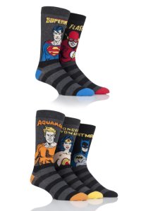 Mens 5 Pair SockShop Justice League Aquaman, Flash, Superman, Batman and Wonder Woman Socks