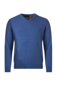 Mens Great & British Knitwear Plain Lambswool V Neck Jumper with Harris Tweed Elbow Patches
