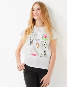 Cotton Cat Yoga Print T-Shirt (6-16 Years)