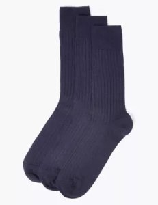 M&S Collection 3 Pack Lambswool Rich Smart Socks