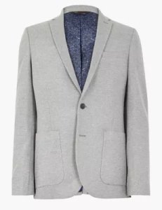 M&S Collection Big & Tall Grey Slim Fit Textured Jacket with Stretch