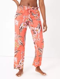 M&S Collection Cotton Tropical Floral Print Pyjama Bottoms