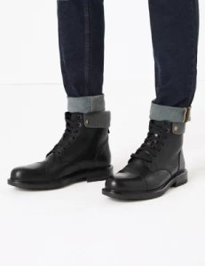 M&S Collection Leather Felt Collar Toe Cap Casual Boots