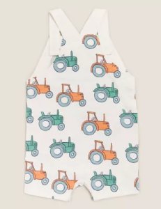 M&S Unisex Boys Girls Organic Cotton Tractor Print Romper (0-3 Yrs) - 3-6 M - Light Cream, Light Cream