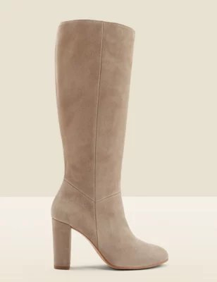 Sosandar Womens Suede Block Heel Knee High Boots - 3 - Taupe, Taupe,Tan,Black,Grey