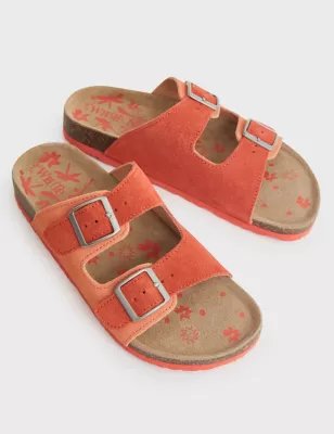 White Stuff Womens Leather Colourblock Flat Footbed Sandals - 4 - Coral, Coral