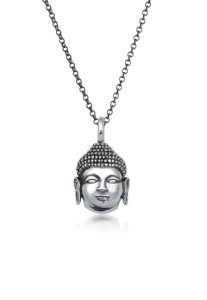 Kuzzoi Lange Kette »Herren Anhänger Buddha Kopf Oxidiert 925 Silber«