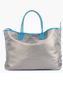 Large Travel Tote in Sky Blue Silver Metallic by Jam Love London