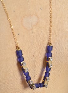 Young British Designers - Navy frosted gold mechanic necklace by lily kamper