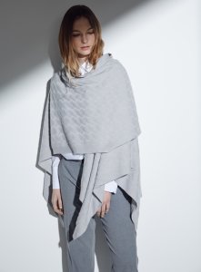 Young British Designers - The albion geometric cable cashmere wrap in dove by lou dungate