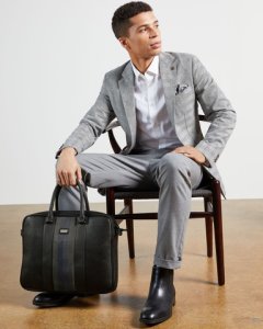 Stripe-trimmed Leather Briefcase