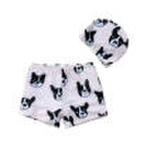 Meihuid - Cute kids baby girl boys swimsuit swimwear bulldog swim shorts hat summer beach