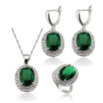 EIOLZJ Fashion Beautiful Oval Deep Green Cubic zirconia Silver Plated Jewelry Sets for Women Free Jewelry Box
