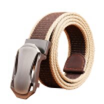 Half cigarette canvas belt men&39s belt smooth buckle youth Korean version of the belt automatically buckle casual outdoor students B-170535 blue 115