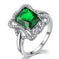 High Quality Silver Color Princess Cut Big Green Crystal Fashion Ring Jewelry For Women Promise Gift R496