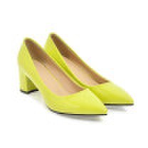 IDIFU Womens Chic Pointed Toe Pump - Burnished Solid Color Low Cut - Slip on Block Heels Work Shoes