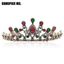 Luxuriant Turkish Women Resin Hollow Flower Metal Vintage Tiaras Antique Gold Color Crown Hair Jewelry India Ethnic Hair Jewerly