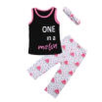 3PCS Toddler Baby Girls Kids Vest T-shirtTrousersHeadband Outfits Clothes Set